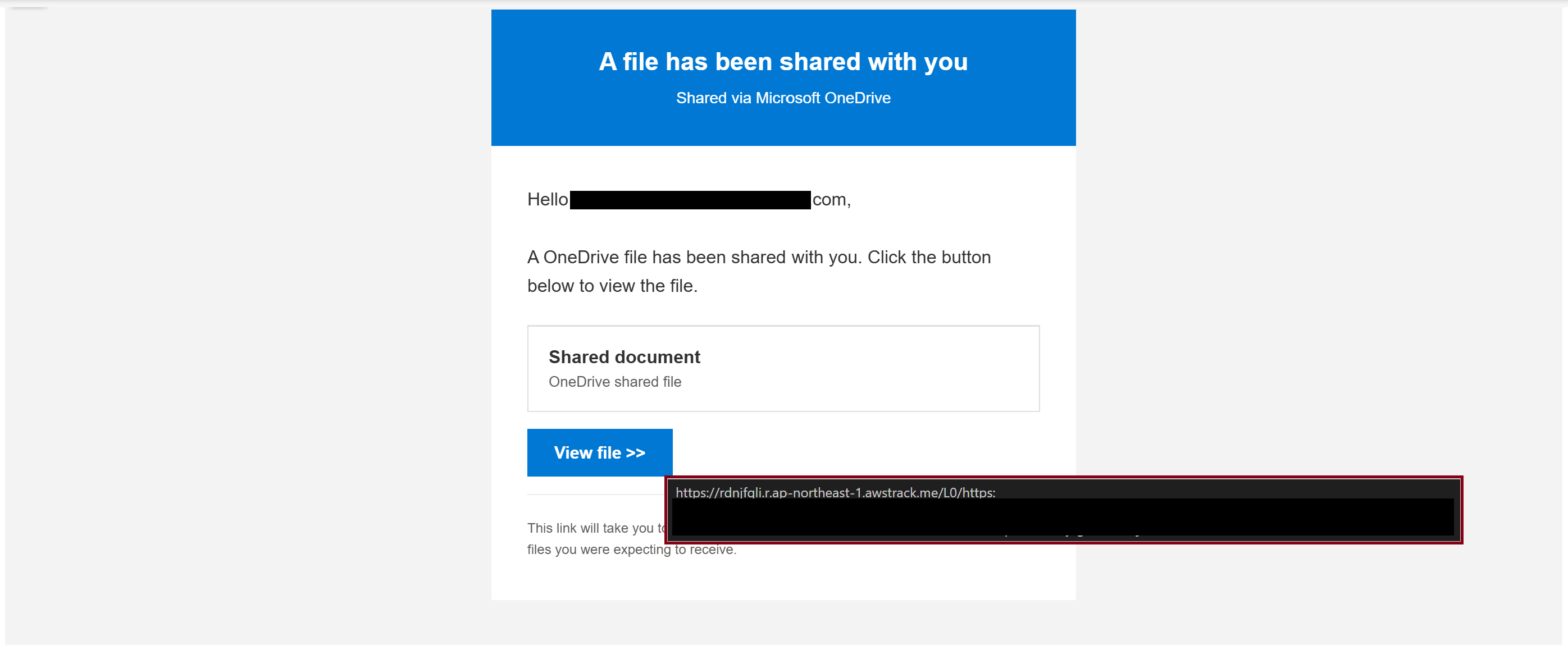 The email link hover state showing the true destination URL differs from the displayed link text.