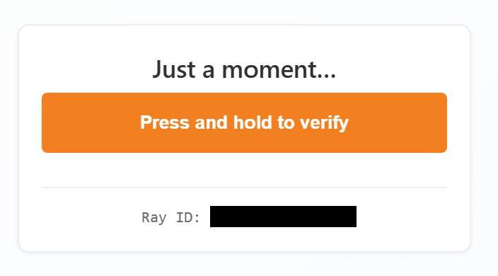 A Cloudflare Turnstile-style hold-to-continue human verification interstitial used as an anti-analysis gate.